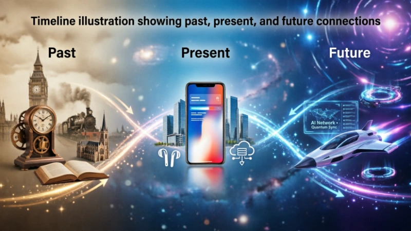 timeline illustration showing past present and future connections